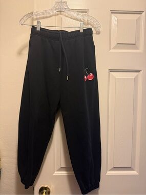 Women’s Black Sweatpants with Cherry Graphic